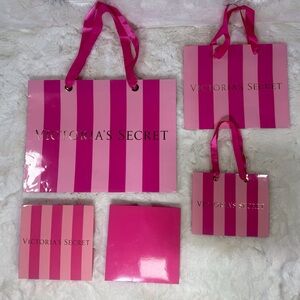 Victoria's Secret Pink Striped Gift Box & Large, Medium & Small Shopping…